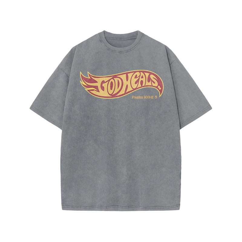 God Heals Psalm 103:2-5 Print Acid Washed T-shirt - Grey - US20-22(3XL) - image 2
