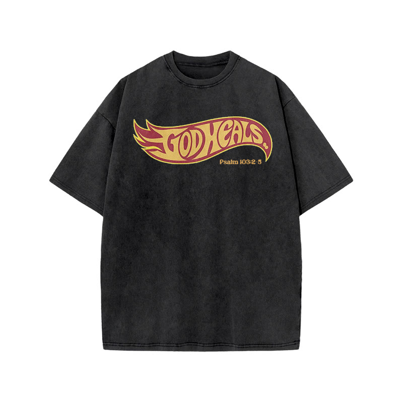God Heals Psalm 103:2-5 Print Acid Washed T-shirt - Black - US20-22(3XL) - image 1