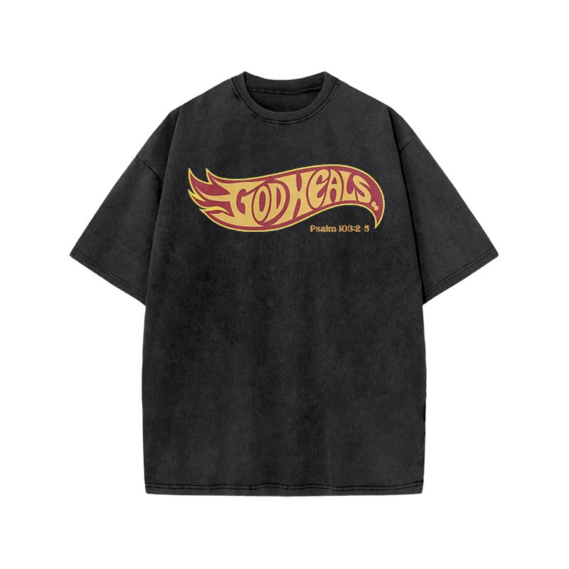 God Heals Psalm 103:2-5 Print Acid Washed T-shirt - Black - US20-22(3XL) - image 1