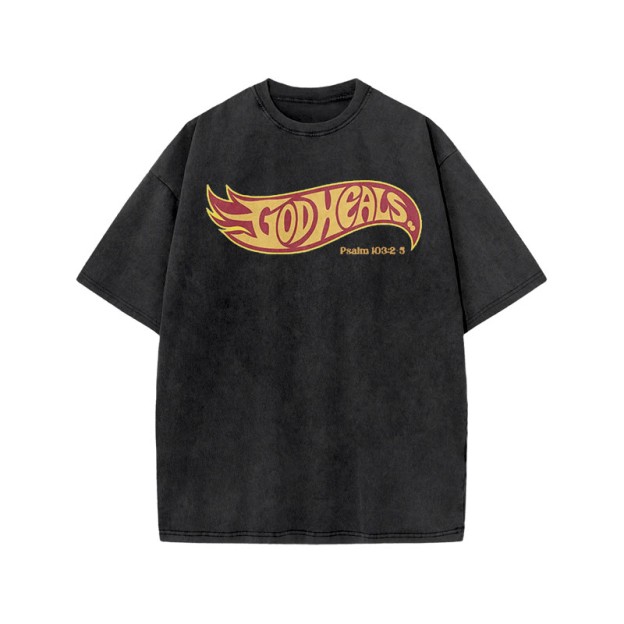God Heals Psalm 103:2-5 Print Acid Washed T-shirt - Black - US20-22(3XL) - image 1