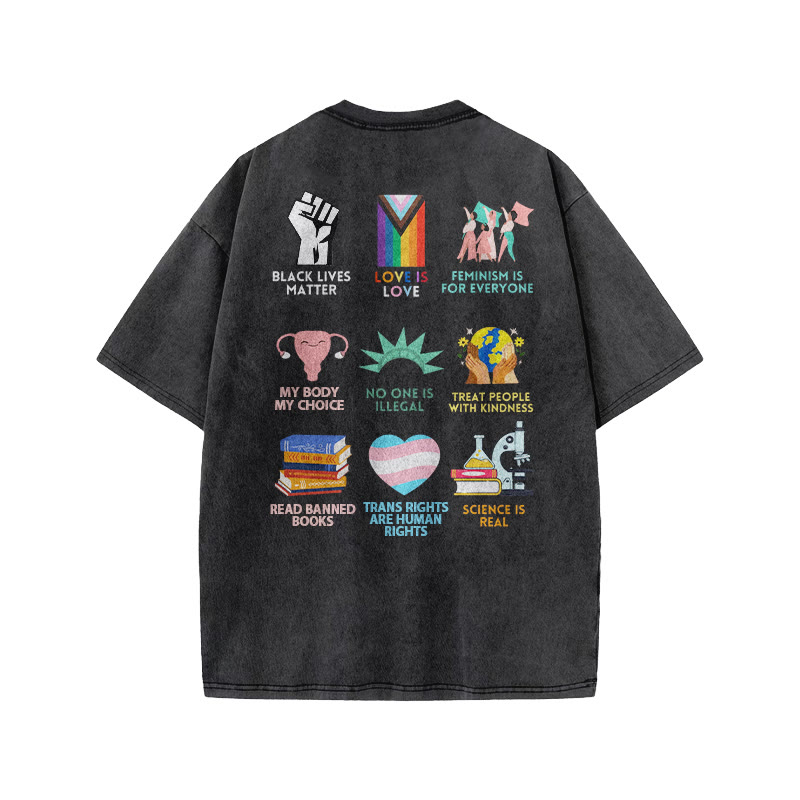 Big Fan Of Human Rights Print Acid Washed T-shirt - image 1