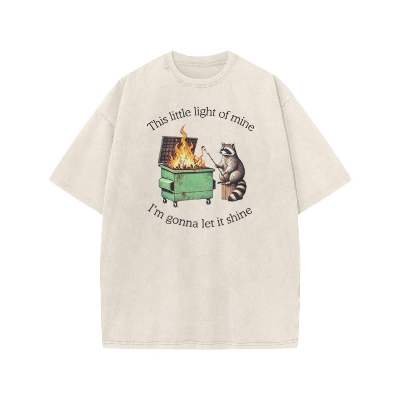 This Little Light Of Mine, I'm Gonna Let It Shine Print Acid Washed T-shirt - Beige - US20-22(3XL) - image 2