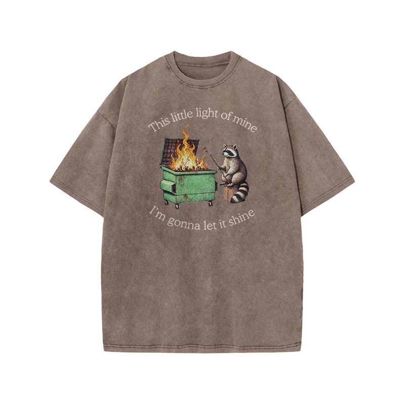 This Little Light Of Mine, I'm Gonna Let It Shine Print Acid Washed T-shirt - Coffee - US20-22(3XL) - image 1