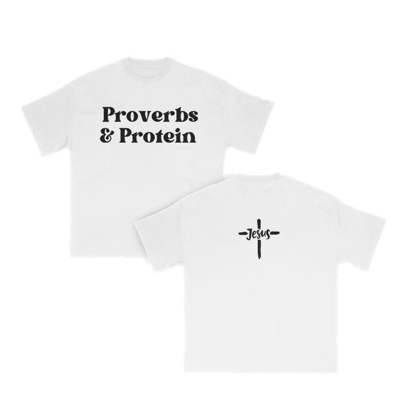 Proverbs & Protein Jesus Cross Print T-shirt - White - US16-18(2XL) - image 4