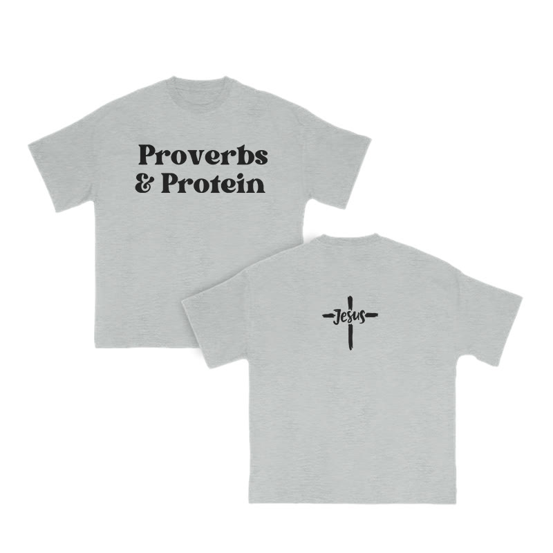 Proverbs & Protein Jesus Cross Print T-shirt - Grey - US16-18(2XL) - image 2
