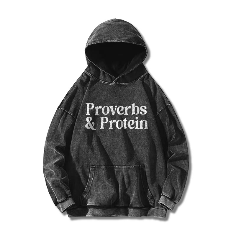 Proverbs & Protein Printed Washed Hoodie  - Black - US16-18(2XL) - image 1