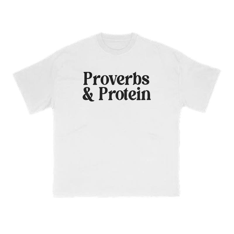 Proverbs & Protein Print T-shirt - White - US16-18(2XL) - image 2