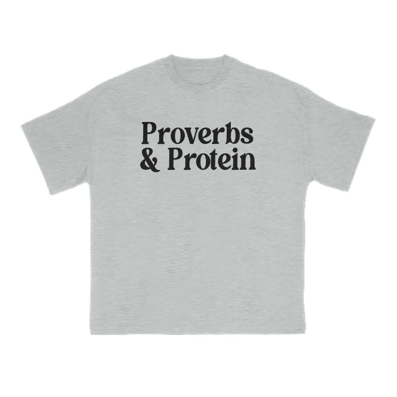 Proverbs & Protein Print T-shirt - Grey - US16-18(2XL) - image 3