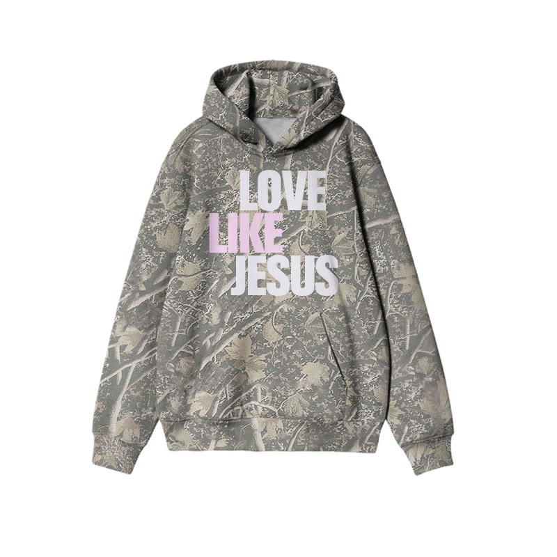 Love Like Jesus Color-block Dead Leaves Camouflage Print Causal Hoodie - Green - US44-46(8XL) - image 1