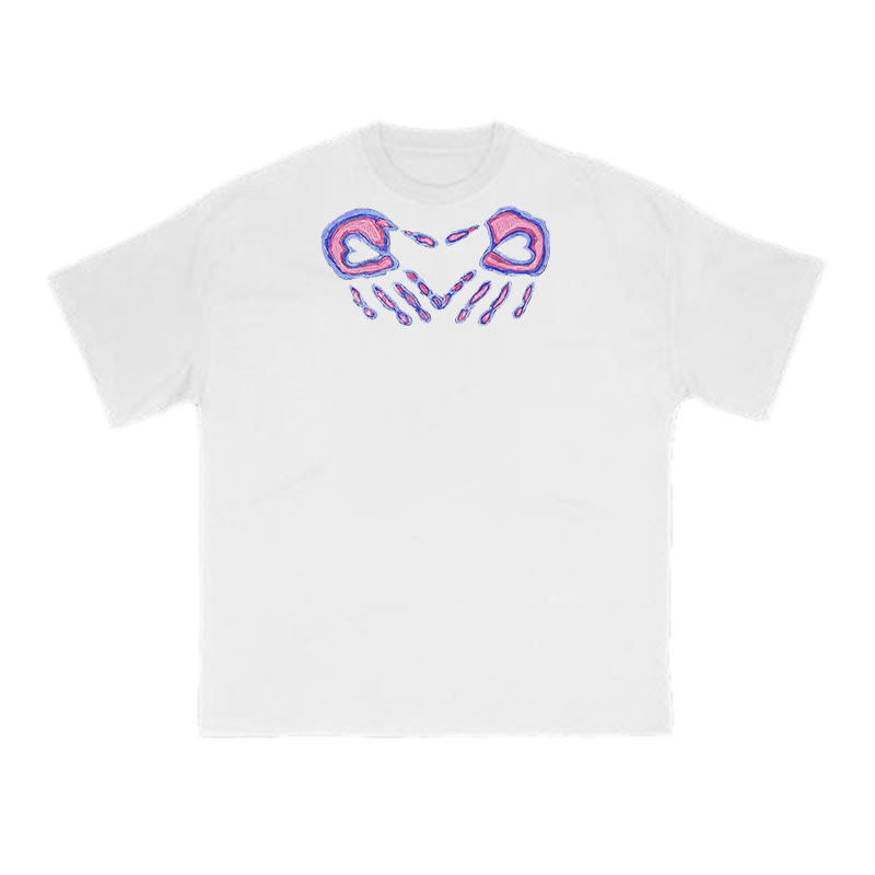 Gradient Fingers Forming A Heart Print T-shirt - White - US16-18(2XL) - image 2
