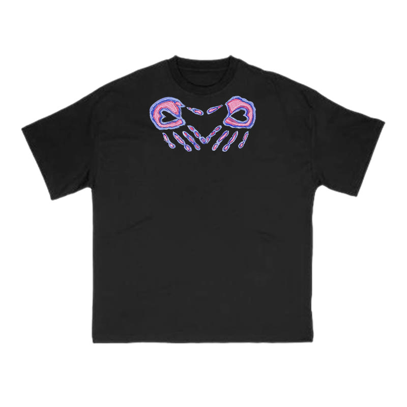 Gradient Fingers Forming A Heart Print T-shirt - Black - US16-18(2XL) - image 1