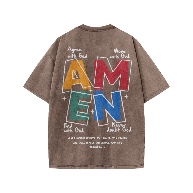 Amen Devotionally Print Acid Washed T-shirt - image 1
