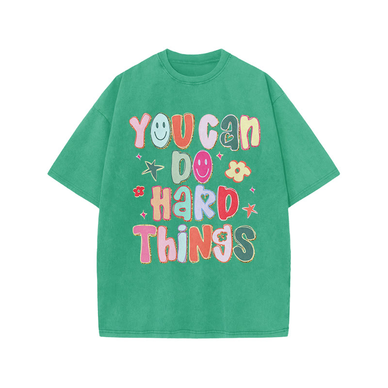 You Can Do Hard Things Print Acid Washed T-shirt - Green - US20-22(3XL) - image 6