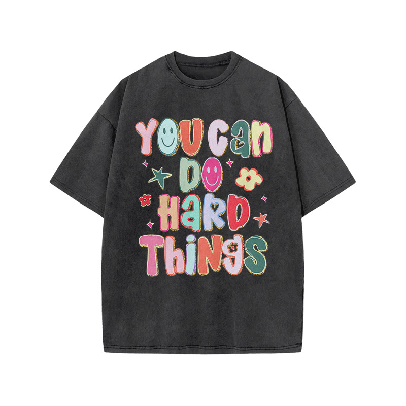 You Can Do Hard Things Print Acid Washed T-shirt - Black - US20-22(3XL) - image 1