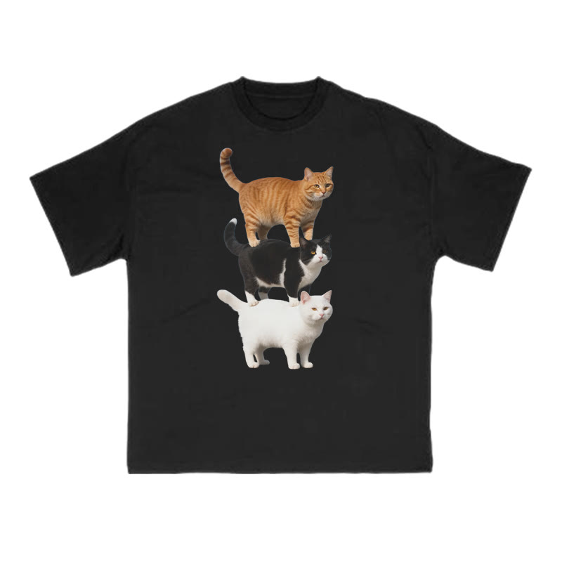 Funny Parody Animation Cat Print T-shirt - Black - US16-18(2XL) - image 2