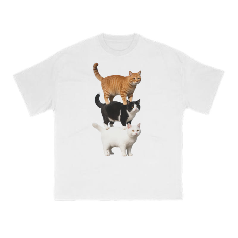 Funny Parody Animation Cat Print T-shirt - White - US16-18(2XL) - image 1