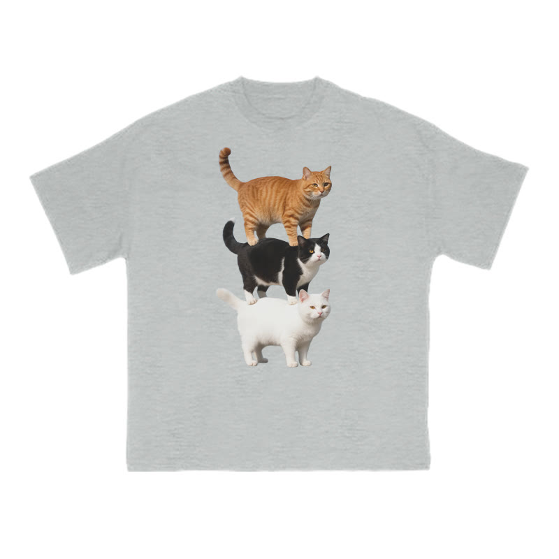 Funny Parody Animation Cat Print T-shirt - Grey - US16-18(2XL) - image 3