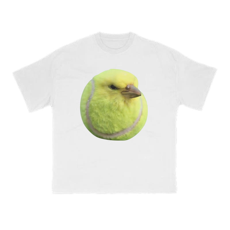 Bird Head Tennis Ball Body Funny Meme Print T-shirt - White - US16-18(2XL) - image 2