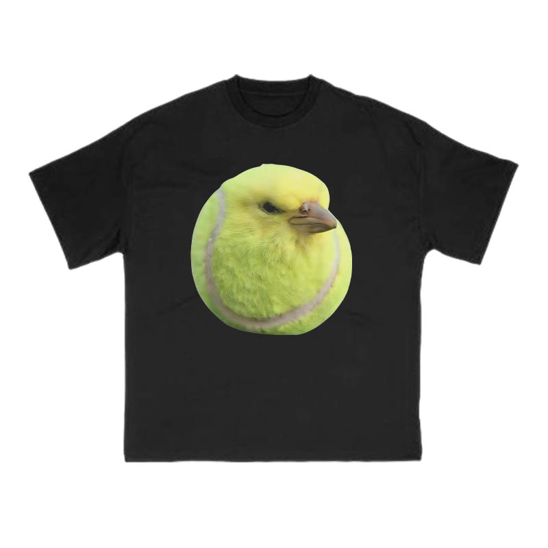 Bird Head Tennis Ball Body Funny Meme Print T-shirt - Black - US16-18(2XL) - image 1
