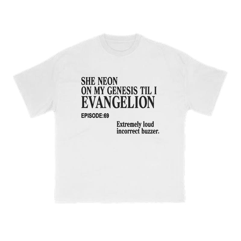 She Neon On My Genesis Til I Evangelion Print T-shirt - White - US16-18(2XL) - image 2