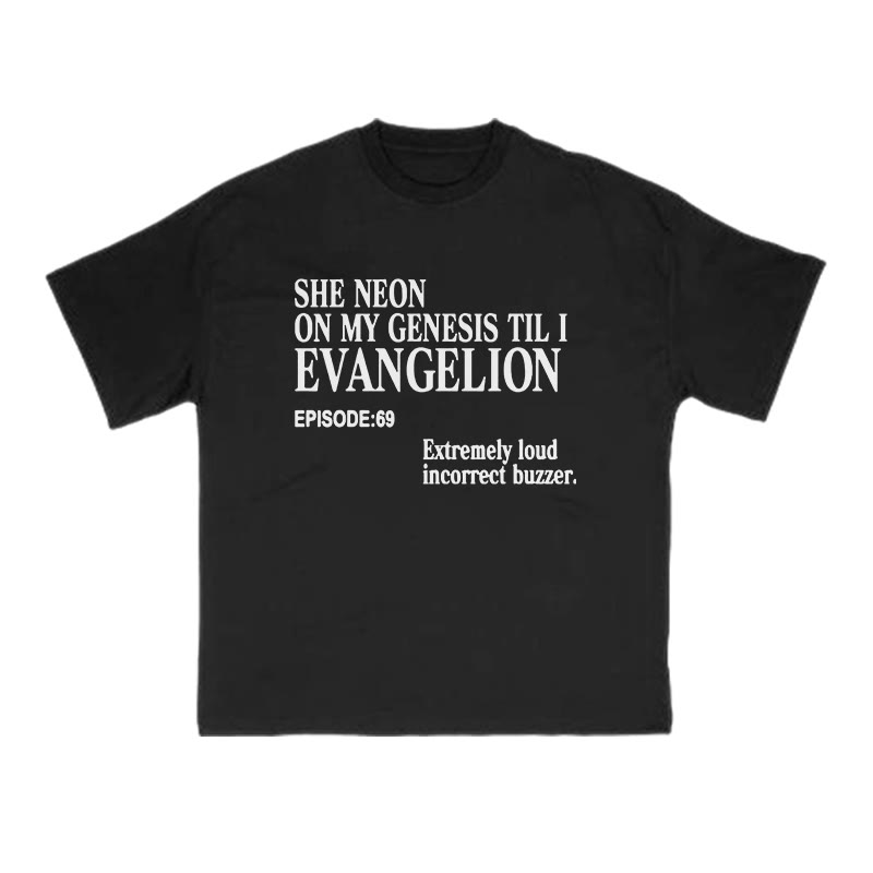 She Neon On My Genesis Til I Evangelion Print T-shirt - Black - US16-18(2XL) - image 1