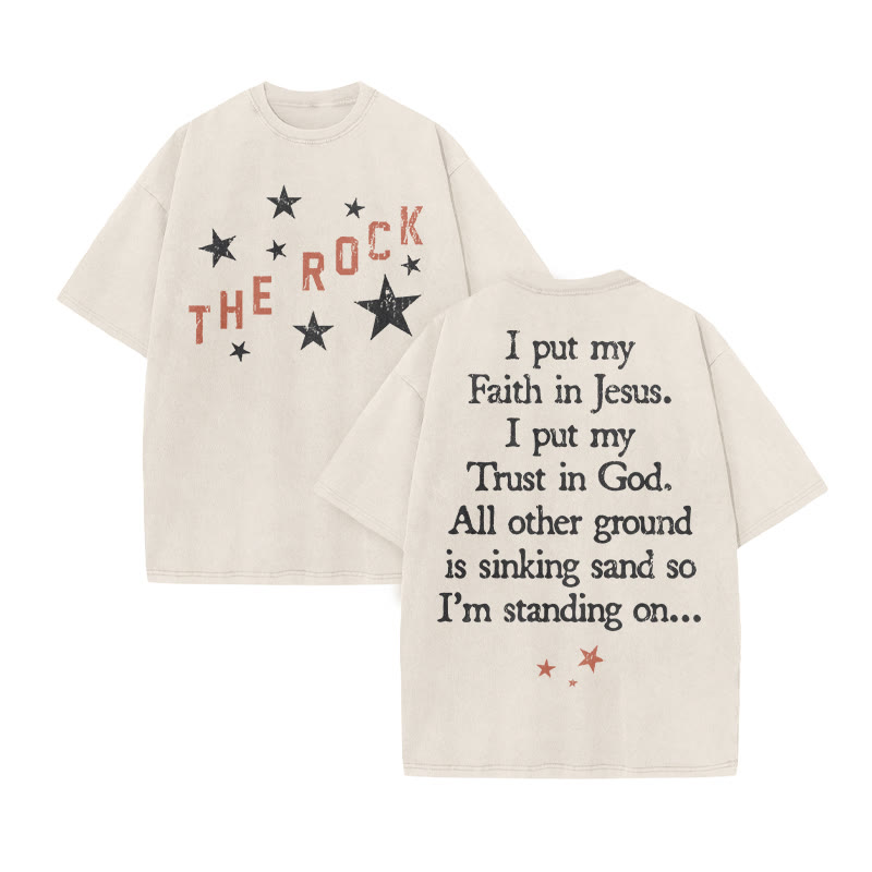 I Put My Faith In Jesus Print Acid Washed T-shirt - Beige - US20-22(3XL) - image 3