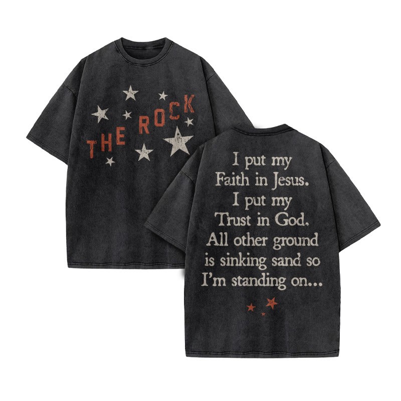 I Put My Faith In Jesus Print Acid Washed T-shirt - Black - US20-22(3XL) - image 2