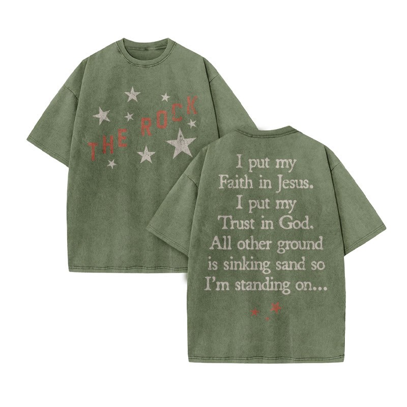 I Put My Faith In Jesus Print Acid Washed T-shirt - Army Green - US20-22(3XL) - image 6