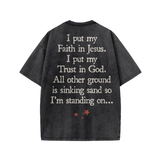 I Put My Faith In Jesus Print Acid Washed T-shirt - image 1