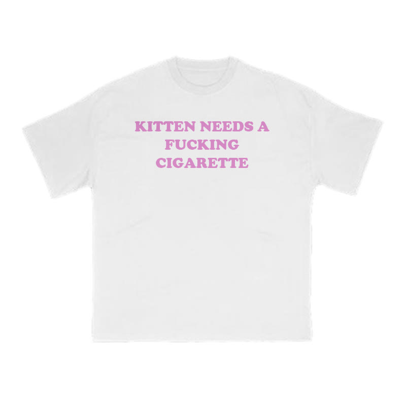 Kitten Needs A Fucking Cigarette Print T-shirt - White - US16-18(2XL) - image 2