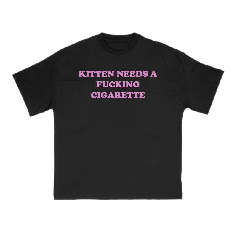 Kitten Needs A Fucking Cigarette Print T-shirt - Black - US16-18(2XL) - image 1