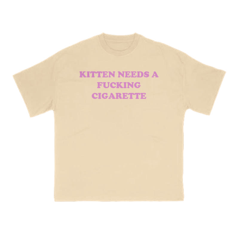 Kitten Needs A Fucking Cigarette Print T-shirt - Apricot - US16-18(2XL) - image 5