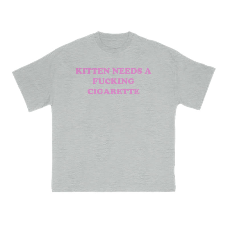 Kitten Needs A Fucking Cigarette Print T-shirt - Grey - US16-18(2XL) - image 3