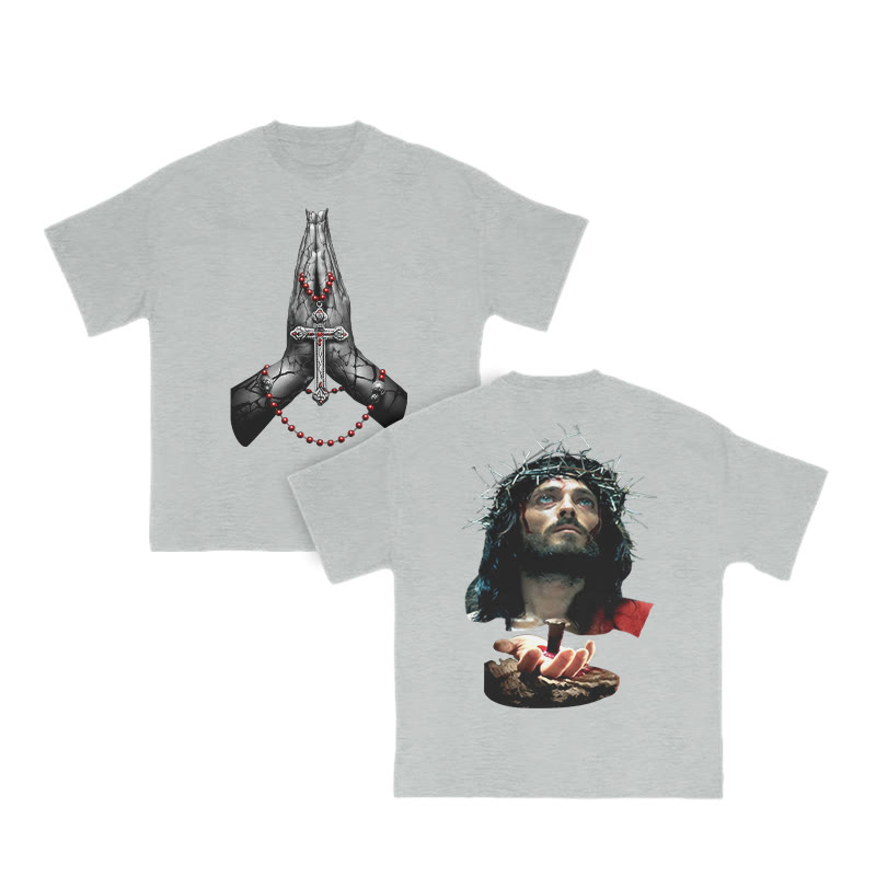 Jesus Crucified Print T-shirt - Grey - US16-18(2XL) - image 4
