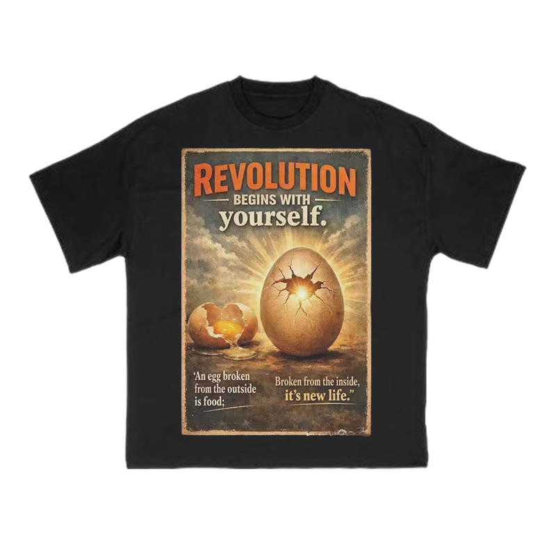 Revolution Begins With Yourself Print T-shirt - Black - US16-18(2XL) - image 1