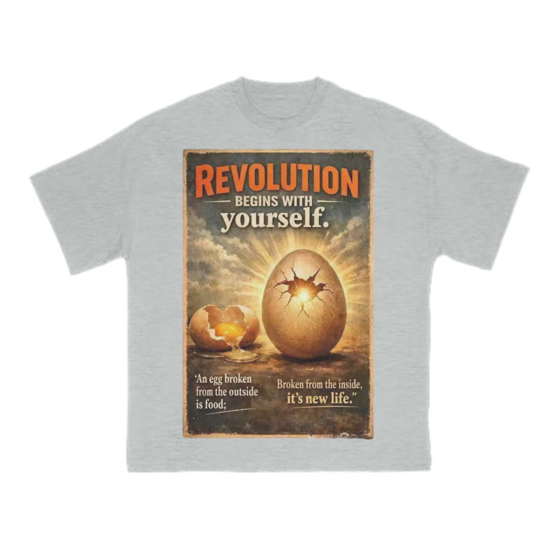 Revolution Begins With Yourself Print T-shirt - Grey - US16-18(2XL) - image 3