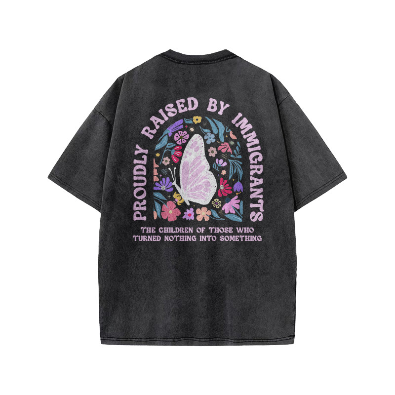 Proudly Raised By Immigrants Print Acid Washed T-shirt - image 1