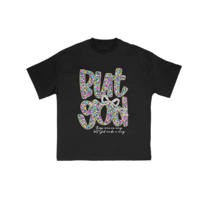 But God Floral Pattern Print T-shirt - Black - US16-18(2XL) - image 1
