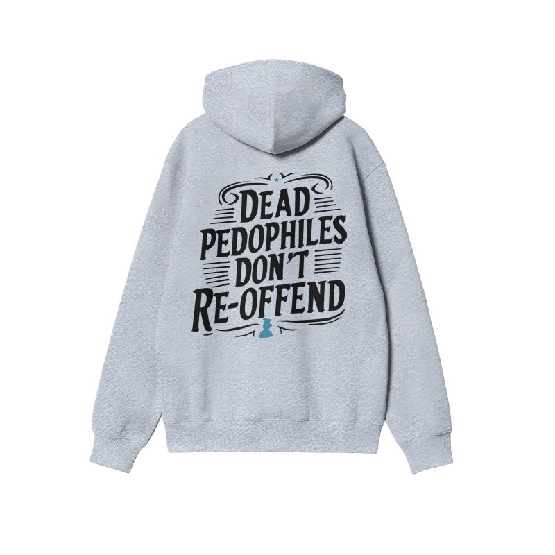 Color-blocked Dead Pedophiles Don't Re-offend Protect The Innocent Print Hoodie - Grey - US16-18(2XL) - image 3