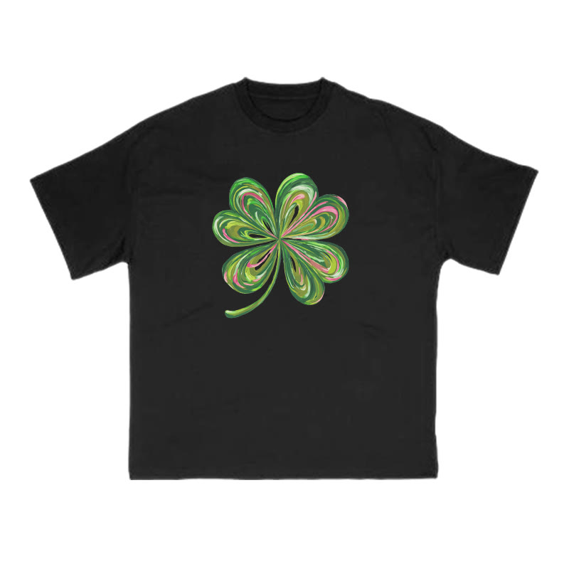 Graffiti Four-leaf Clover St. Patrick's Day Print T-shirt - Black - US16-18(2XL) - image 2