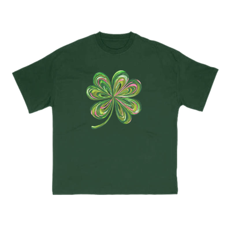 Graffiti Four-leaf Clover St. Patrick's Day Print T-shirt - Green - US16-18(2XL) - image 1