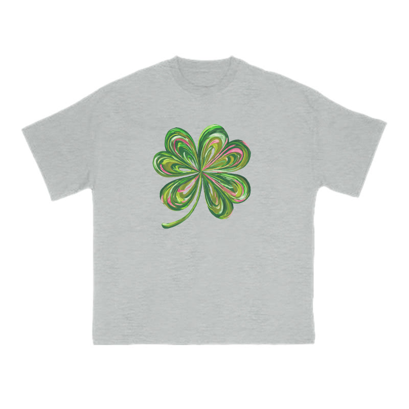 Graffiti Four-leaf Clover St. Patrick's Day Print T-shirt - Grey - US16-18(2XL) - image 4