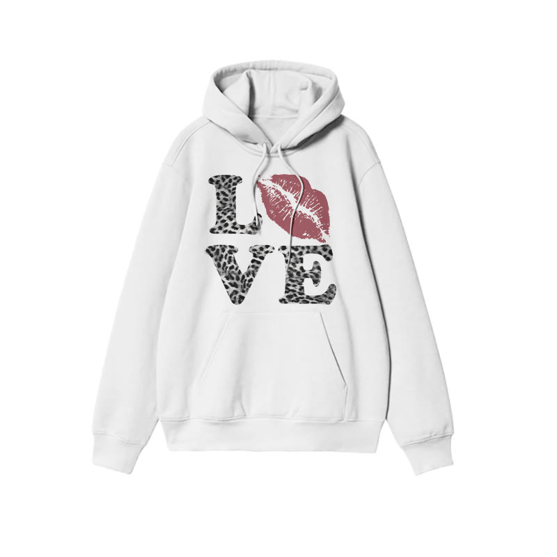 Leopard Love And Red Lip Print Hoodie - White - US16-18(2XL) - image 2