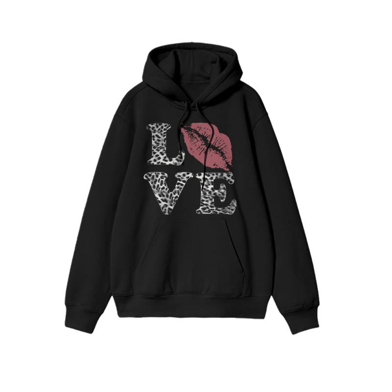 Leopard Love And Red Lip Print Hoodie - Black - US16-18(2XL) - image 1