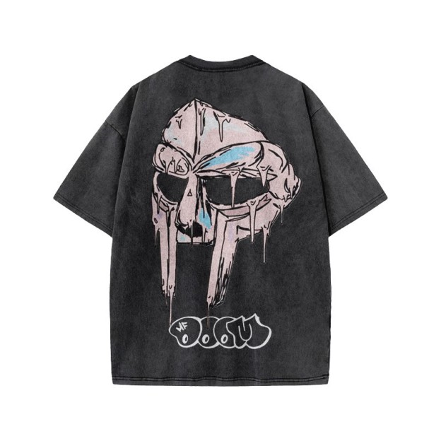 Melted Metal Mask Print Acid Washed T-shirt - image 1