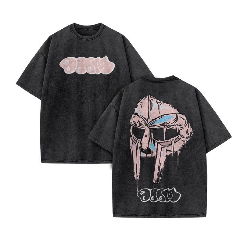 Melted Metal Mask Print Acid Washed T-shirt - Black - US20-22(3XL) - image 2