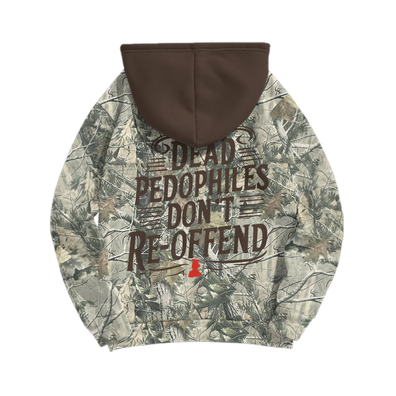Dead Leaves Camouflage Dead Pedophiles Don't Re-offend Print Causal Hoodie - Coffee - US44-46(8XL) - image 5