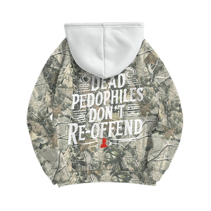 Dead Leaves Camouflage Dead Pedophiles Don't Re-offend Print Causal Hoodie - White - US44-46(8XL) - image 2