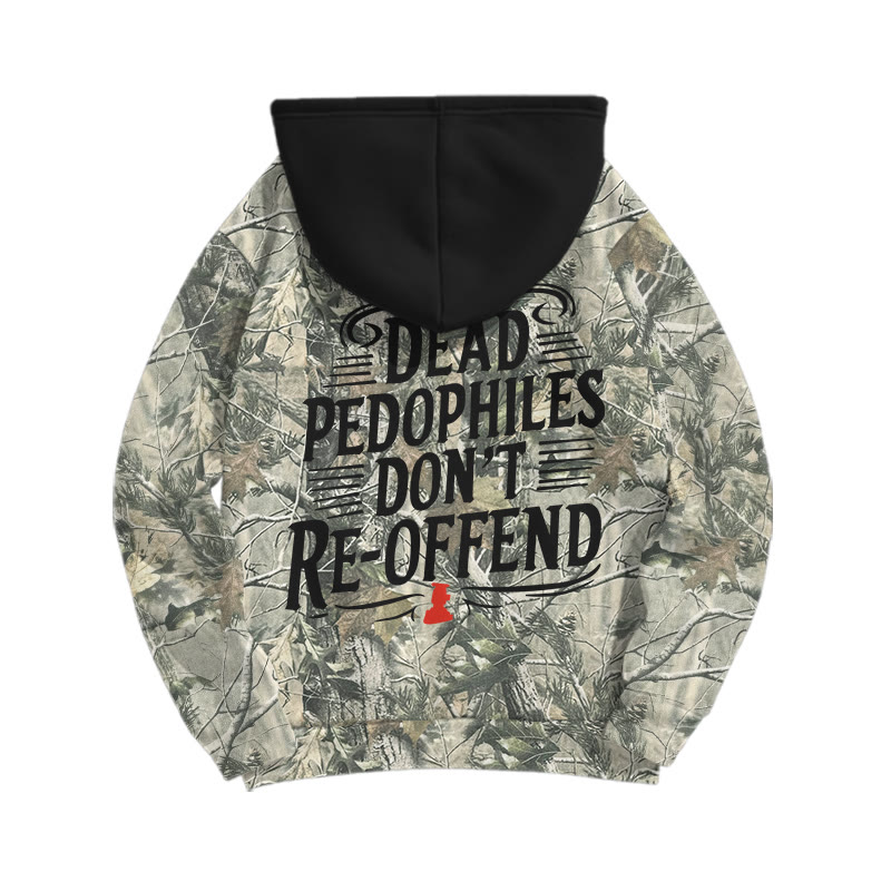 Dead Leaves Camouflage Dead Pedophiles Don't Re-offend Print Causal Hoodie - Black - US44-46(8XL) - image 1