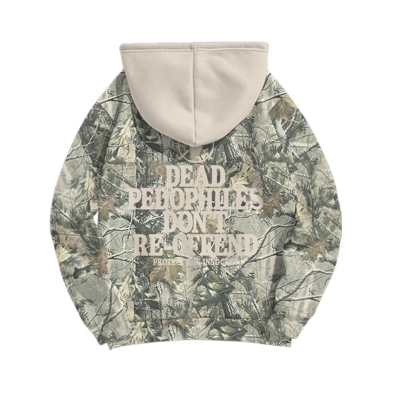 Dead Leaves Camouflage Dead Pedophiles Don't Re-offend Protect The Innocent Print Causal Hoodie - Apricot - US44-46(8XL) - image 4